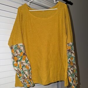 Yellow Sweater with Floral Sleeves